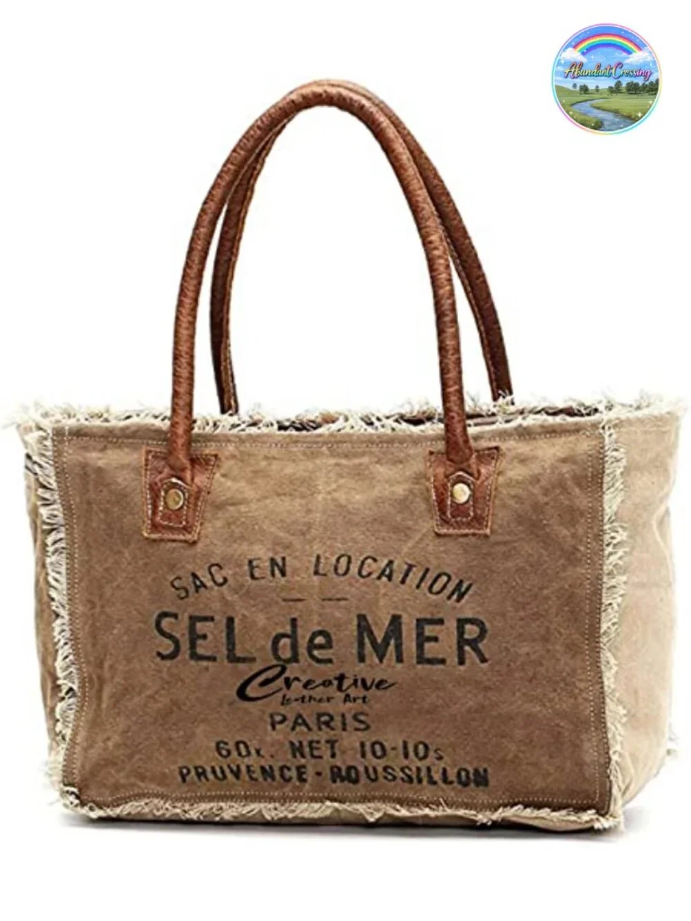 Vintage Distressed Canvas Tote Bag with Leather Handles
